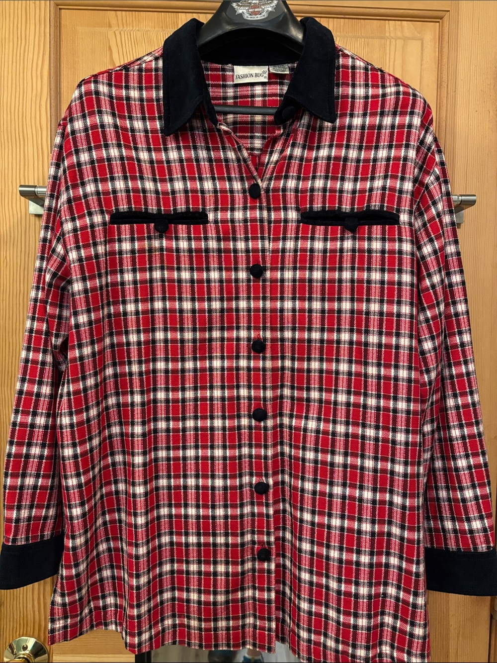 Plaid Red Shimmer Flannel Velvet accents Shacket  Sz 18/20